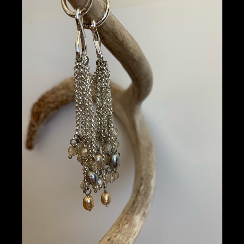 Multi color Seed Pearl & crystal silver drop earrings